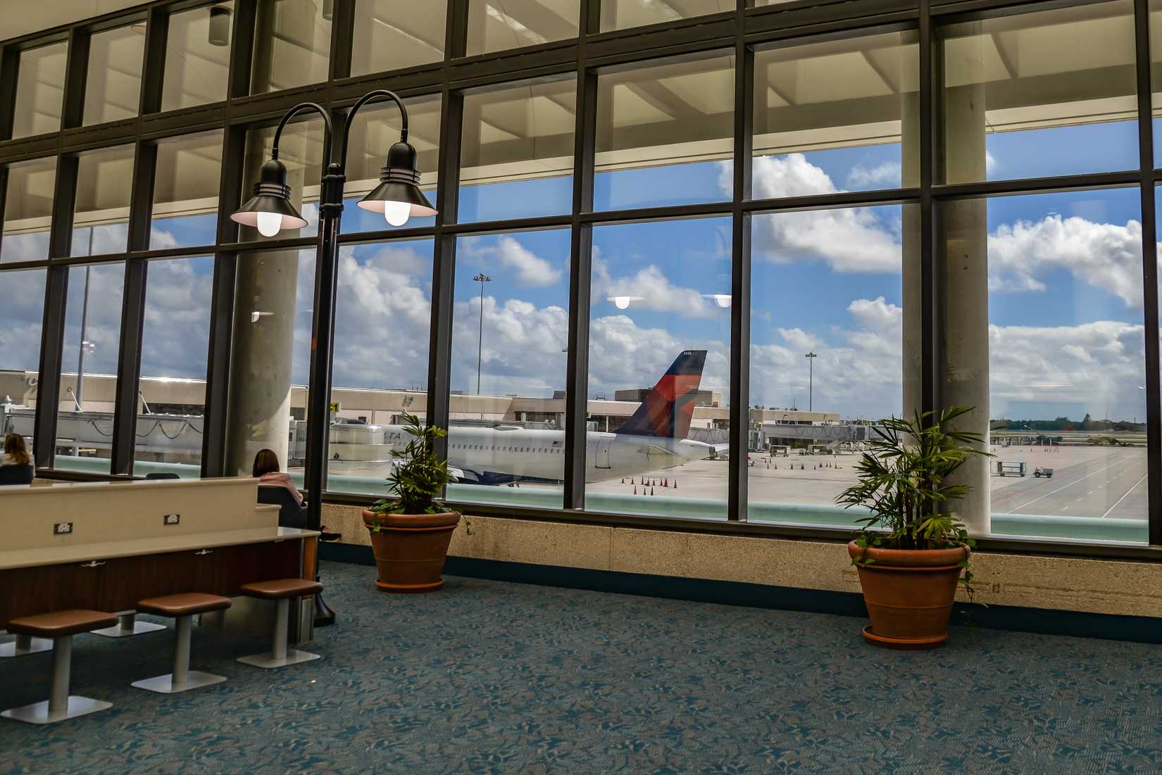 Palm Beach FL. Feb 22, 2020. Palm Beach Airport interior departure area. 