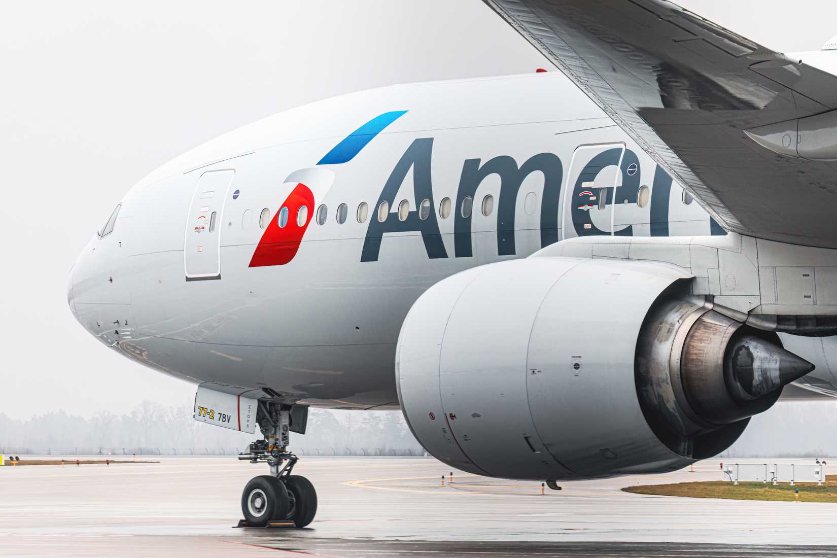 Close up of American Airlines Boeing 777 aircraft 