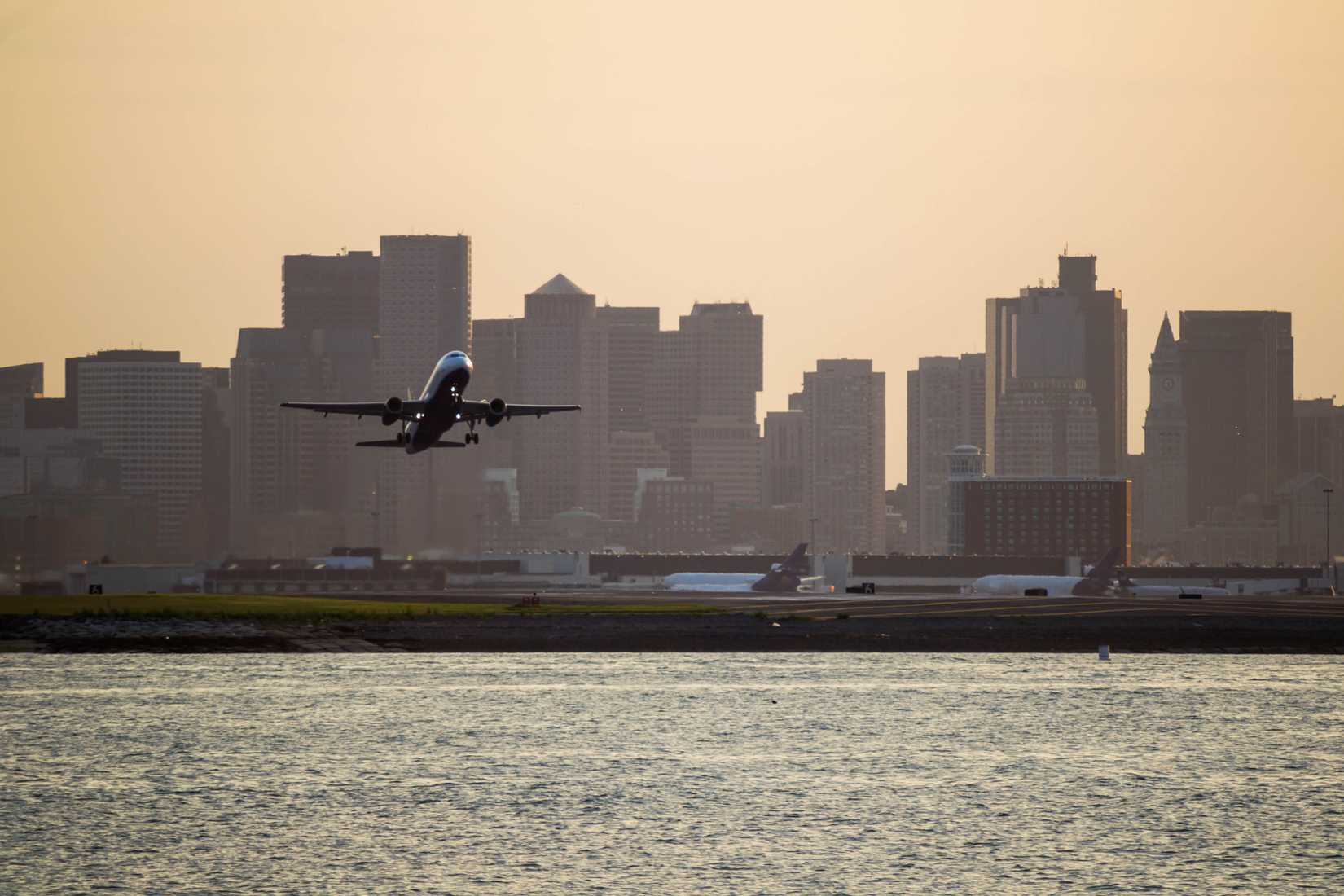 Aircraft taking off from Boston Logan International Airport