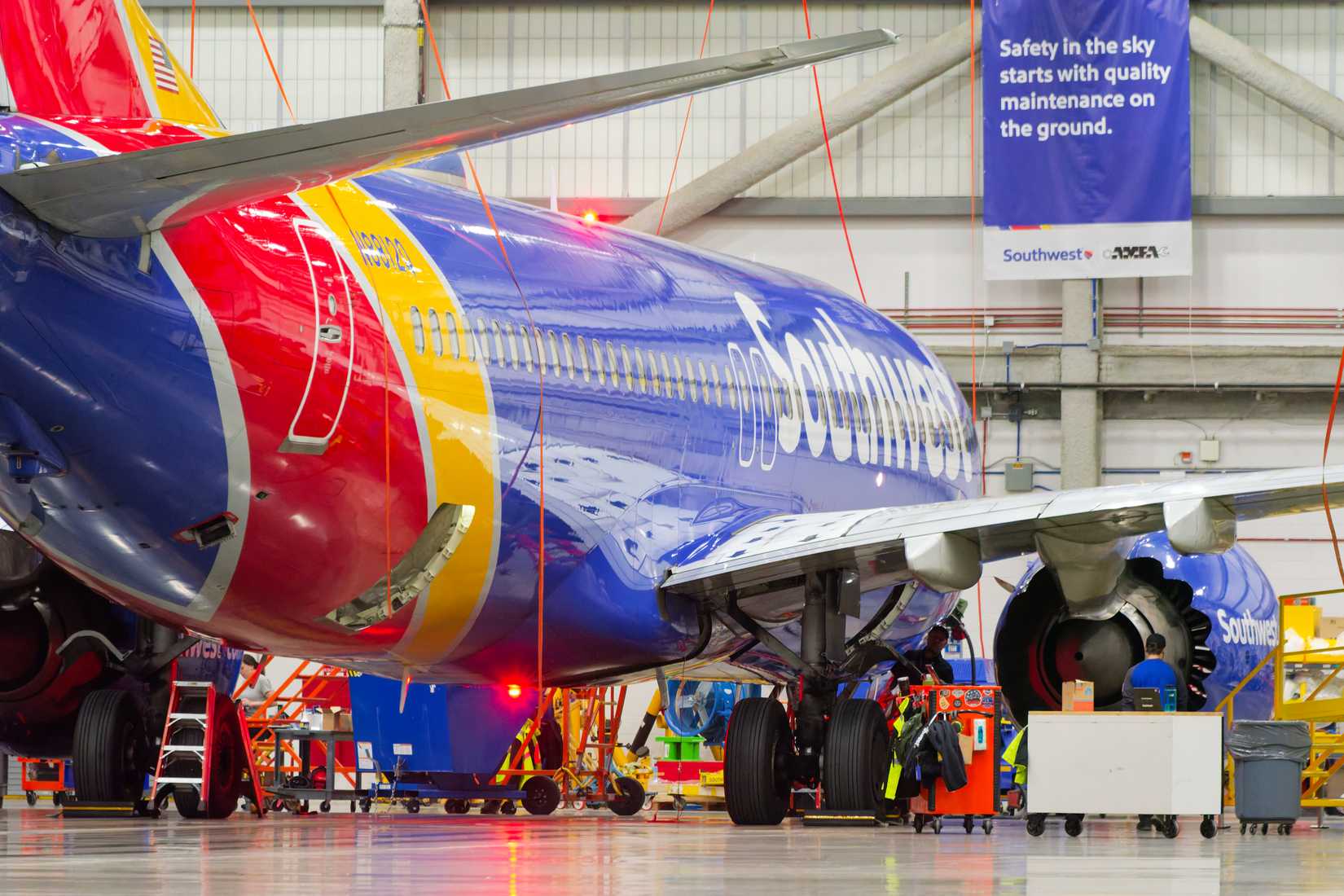 Southwest Airlines aircraft in hangar