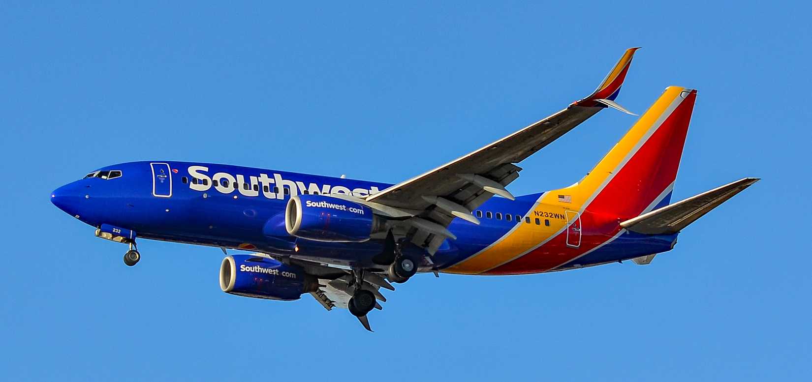 Southwest Airlines aircraft with blue sky behind