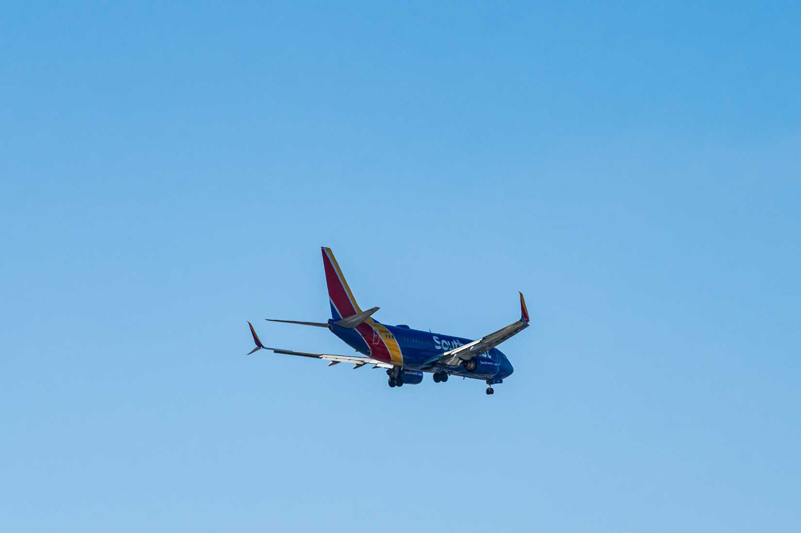 Southwest Airlines in the sky above Orange County