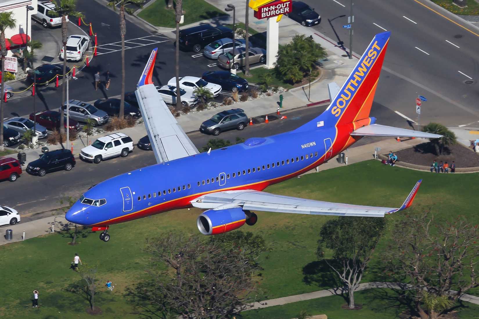 Southwest Airlines plane Los Angeles birdseye