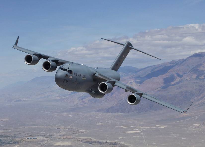The C-17 Globemaster III T-1 flying over Owens Valley, Calif.