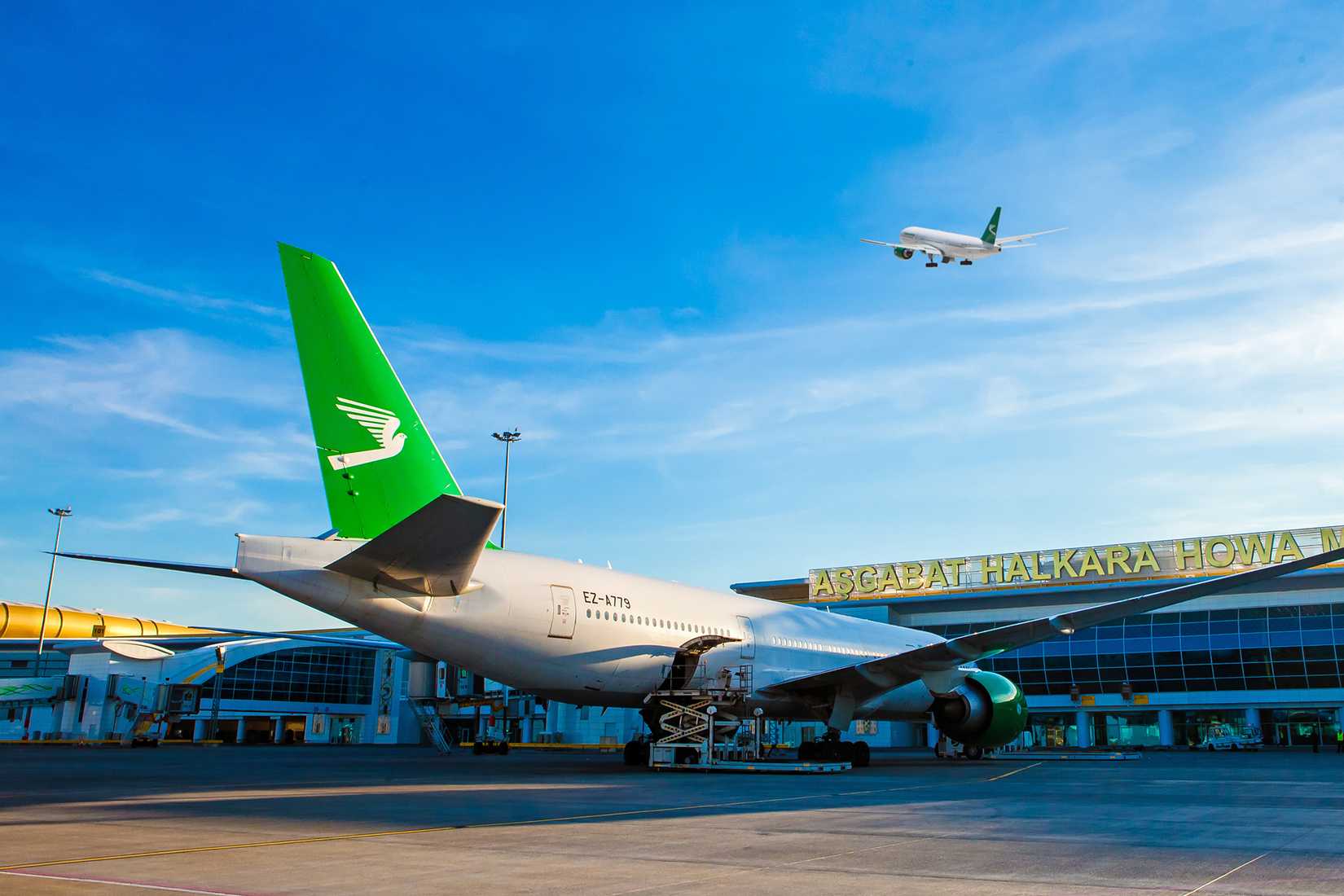 turkmenistan boeing 777 parked at ashgabat airport