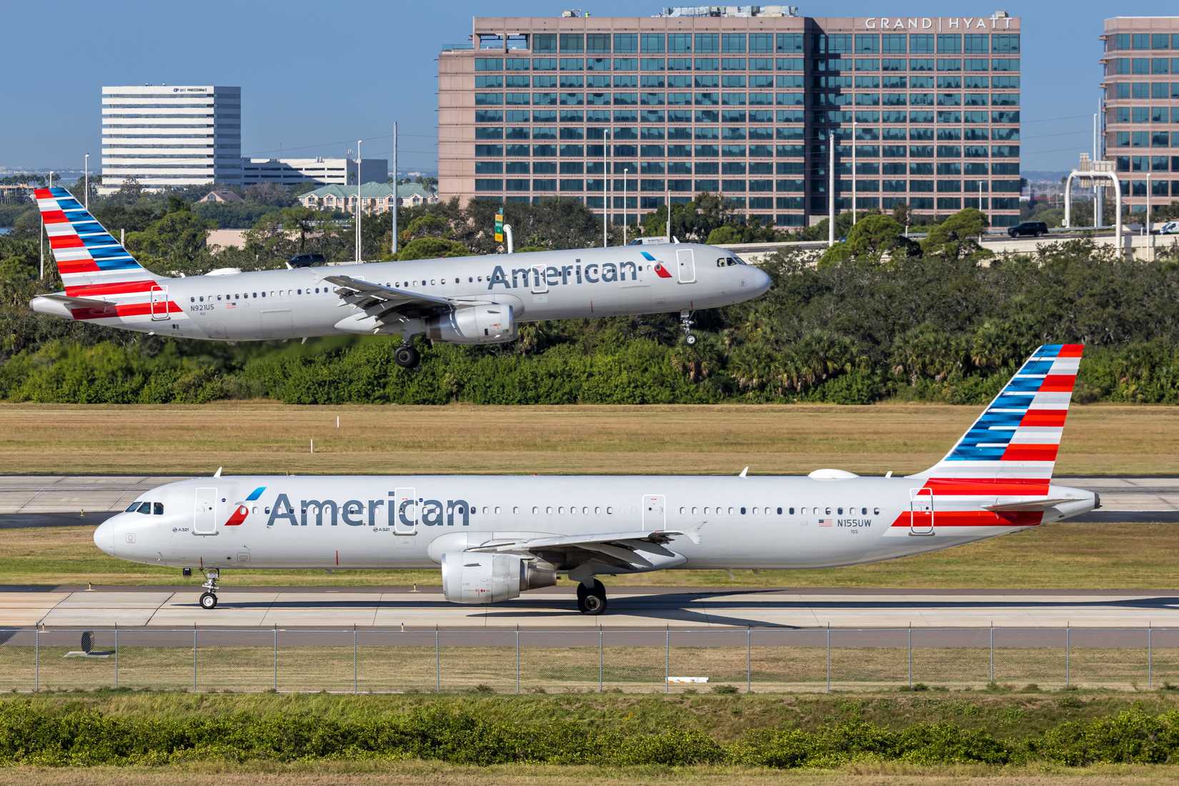 Two American Airlines aircraft taxing