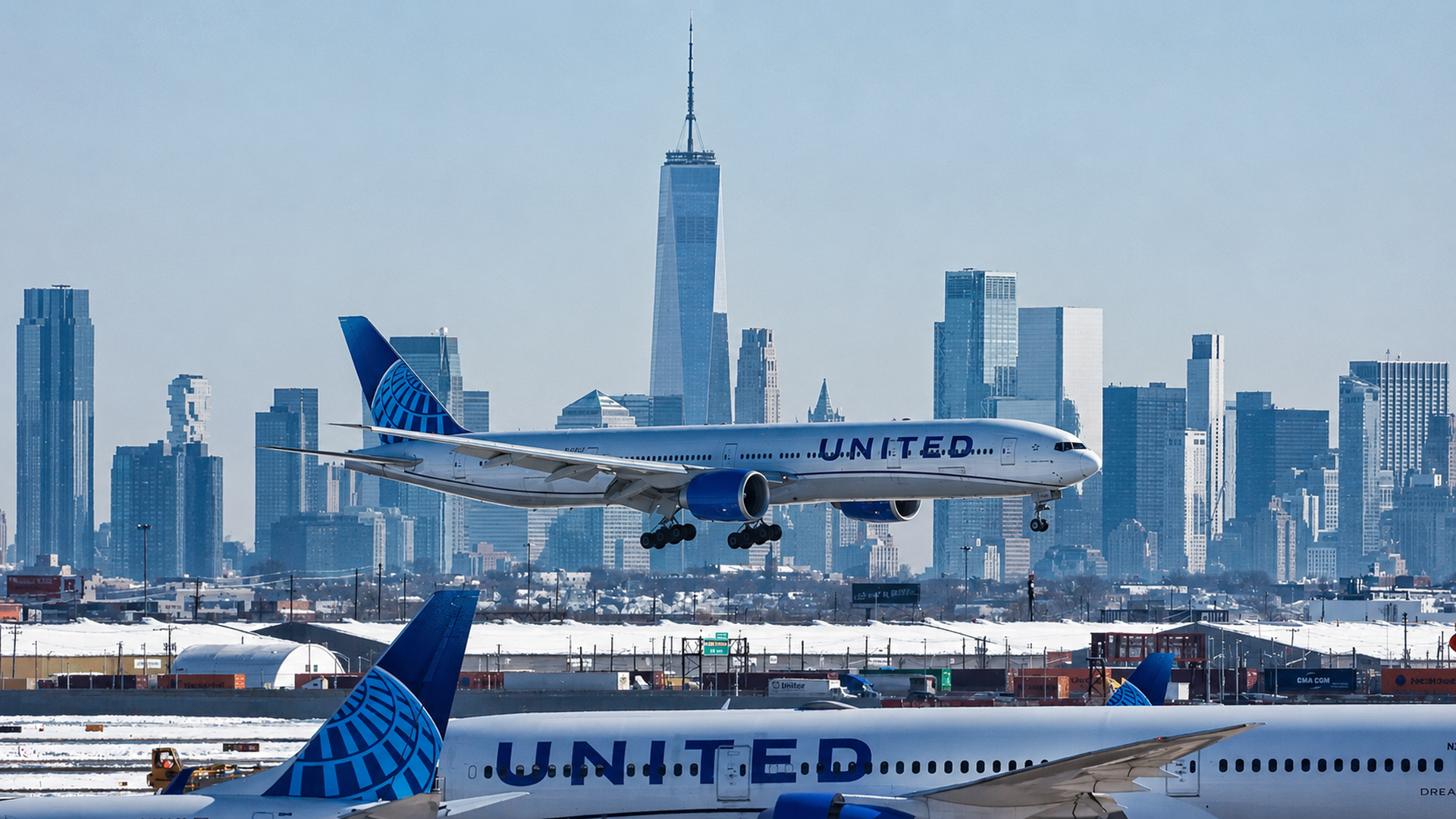 United Boeing 777 landing at Newark