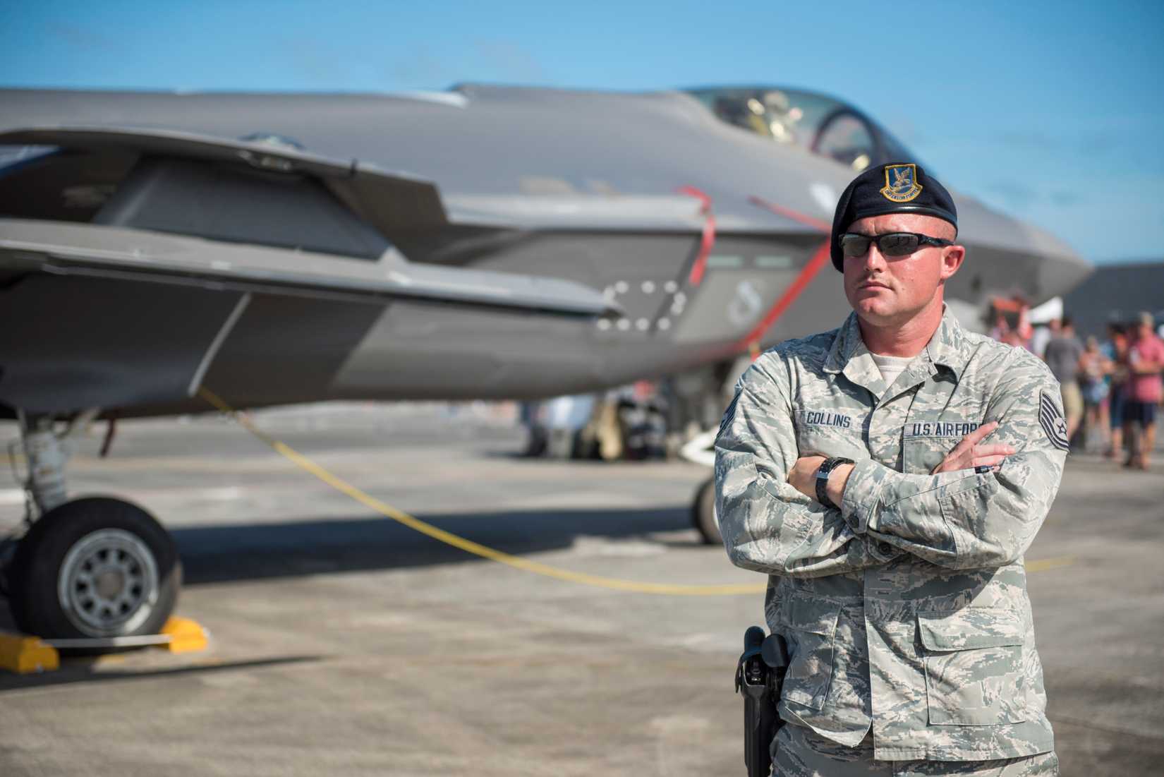USAF Security Forces in front of a F-35 Lightning during the Wings over Homestead Air Show at Homestead Air Reserve Base