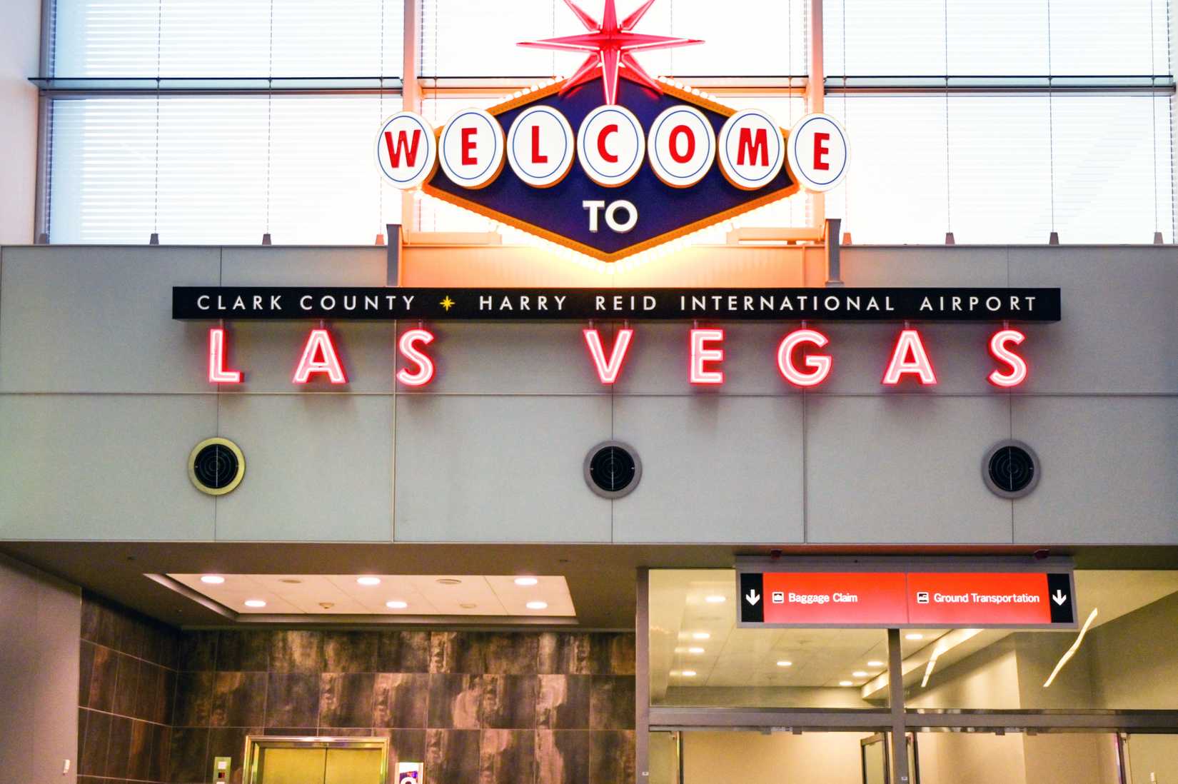Welcome to Las Vegas sign inside Terminal 3 at Harry Reid International Airport