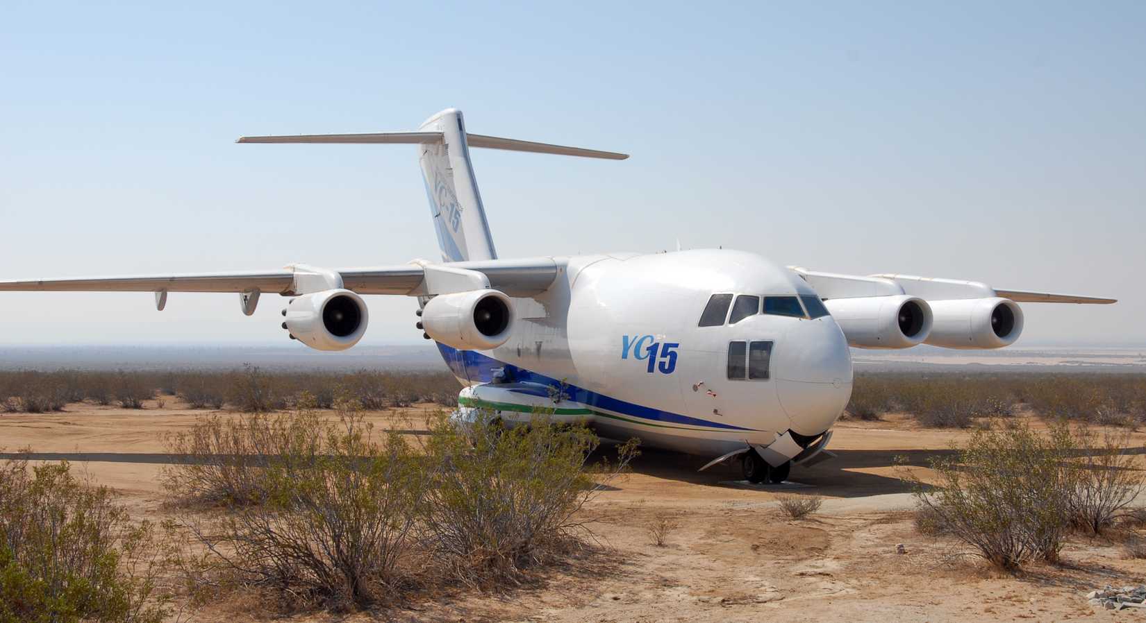 YC-15 at Edwards AFB Century Circle display at the West Gate on Rosamond Boulevard