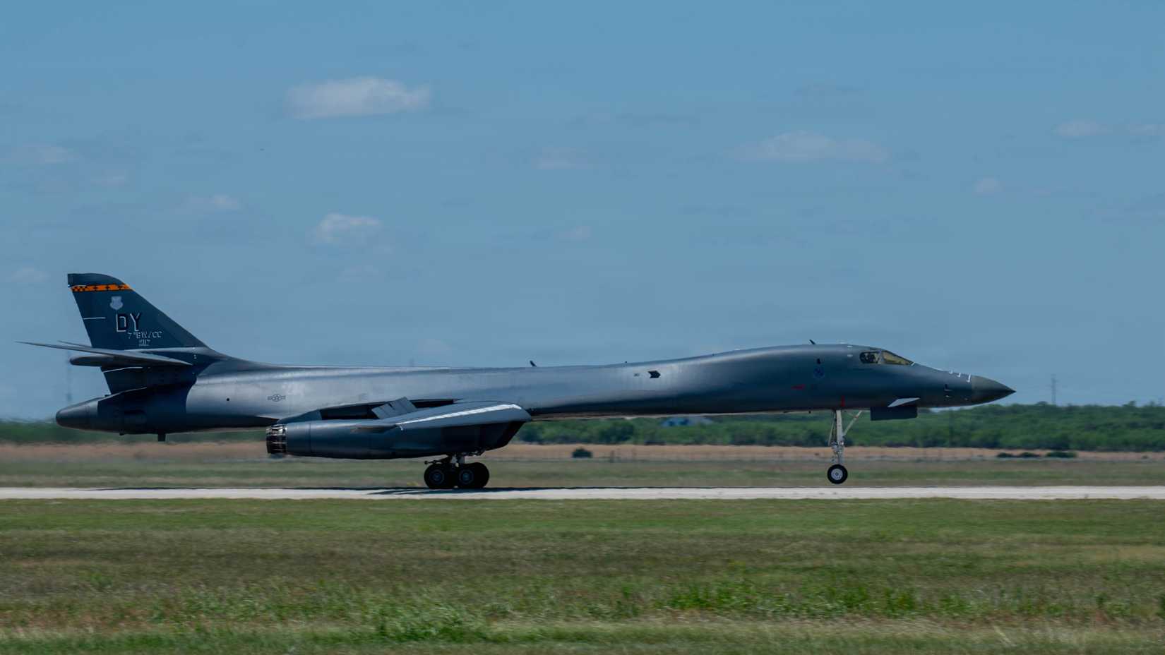 86-0117, touches down on the runway at Dyess Air Force Base, Texas, May 11, 2026. The bomber recently completed a preemptive replacement of its Forward Intermediate Fuselage