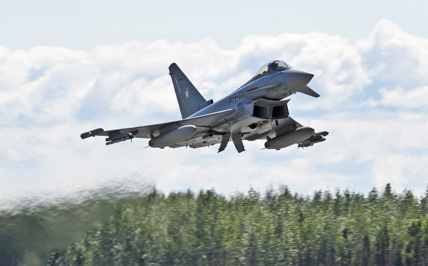 A German Air Force Eurofighter Typhoon launches from the runway June 4, 2012, Eielson Air Force Base, Alaska.