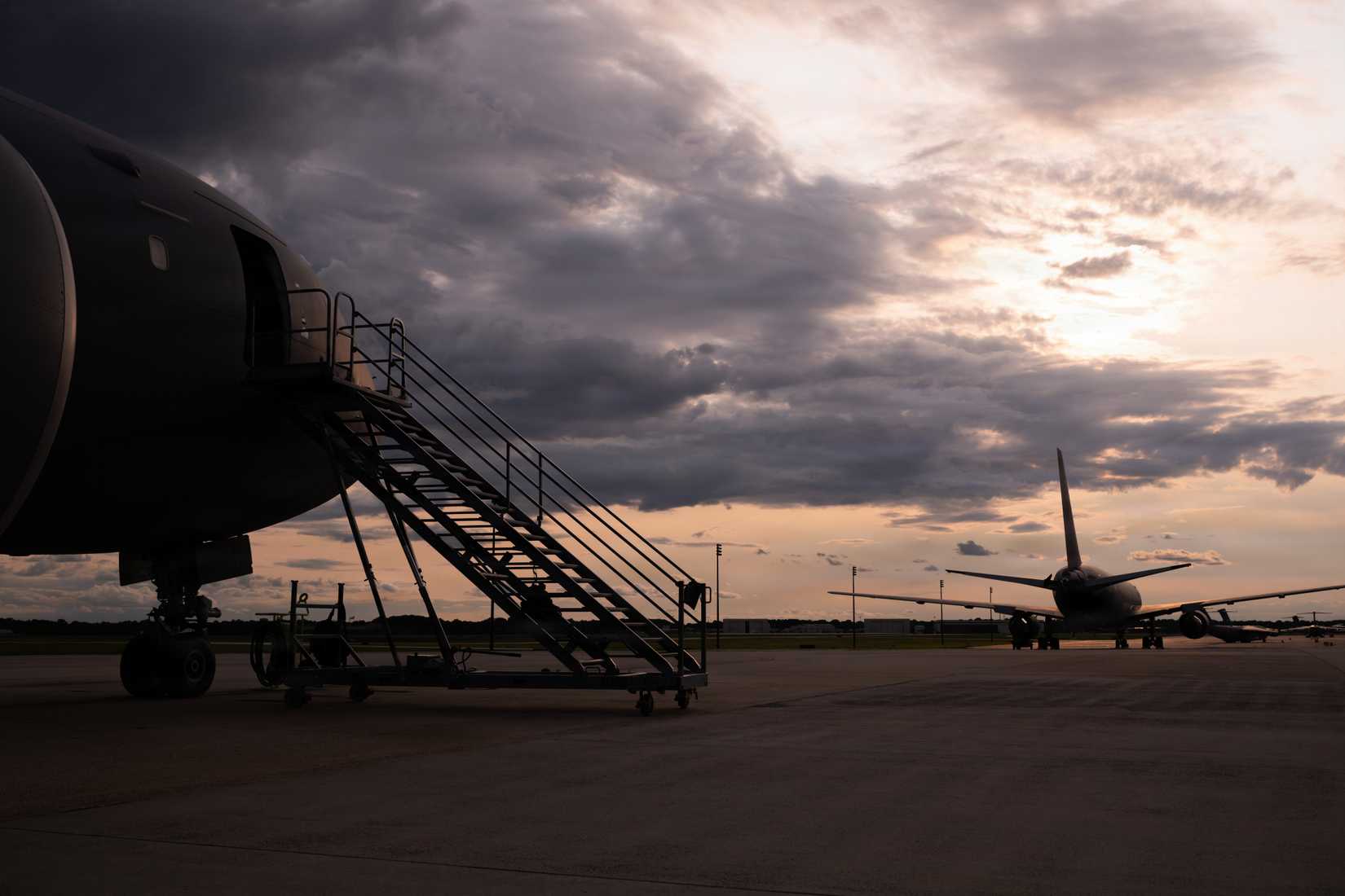 A KC-46A Pegasus aircraft sits on the flight line at Joint Base McGuire-Dix-Lakehurst