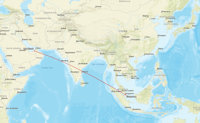 Abu Dhabi Singapore Route Map