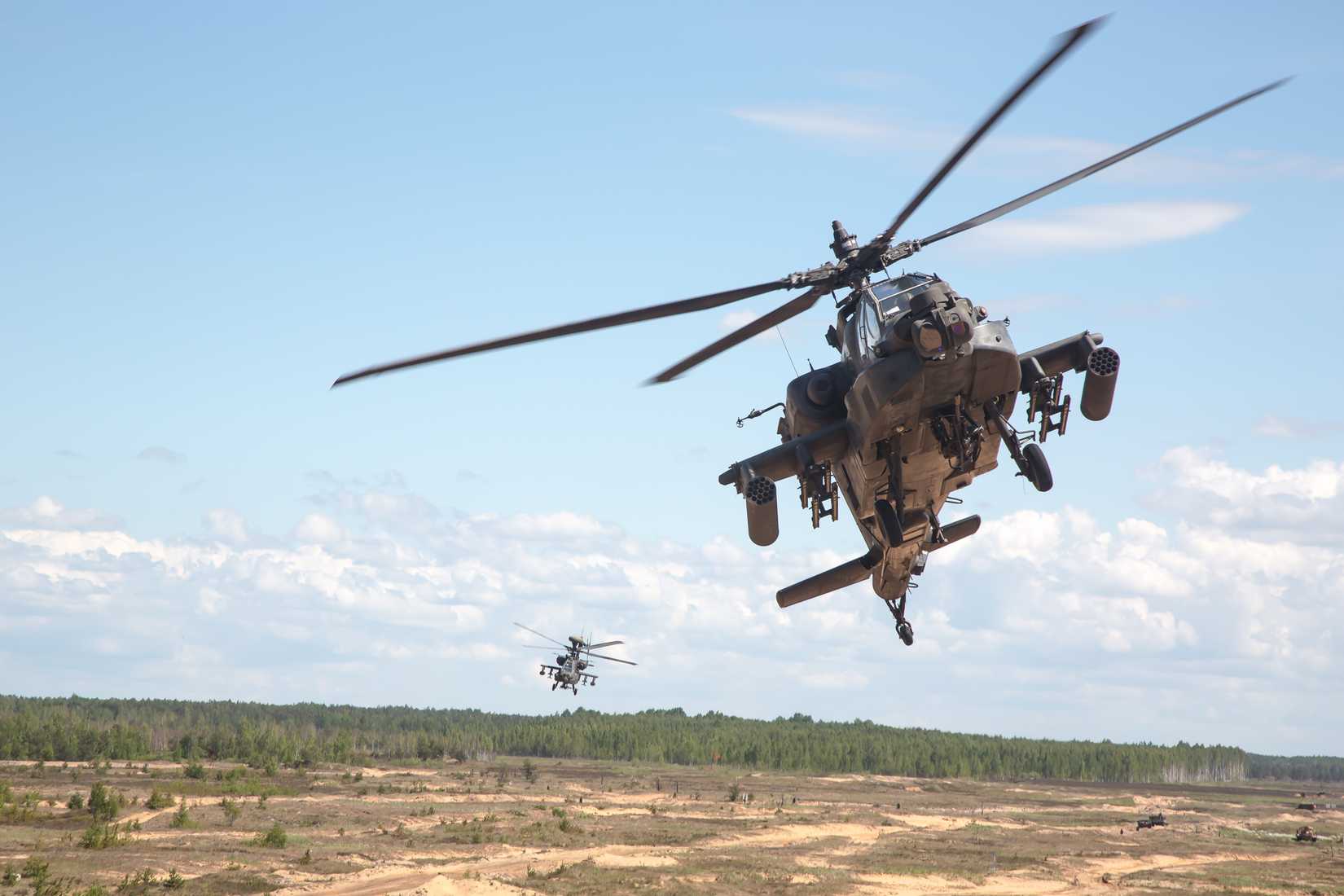 AH-64D Apache Helicopters participate in a combined arms live fire exercise during Saber Strike 17 at Adazi, Latvia