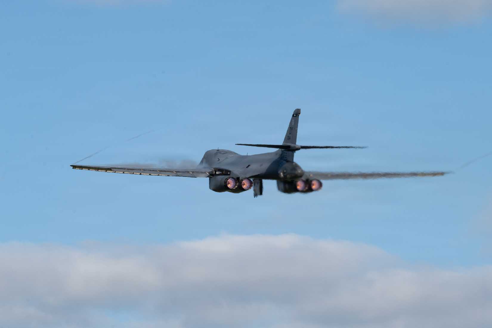 Air Force B-1B Lancer aircraft takes off from a base in the U.S. European Command