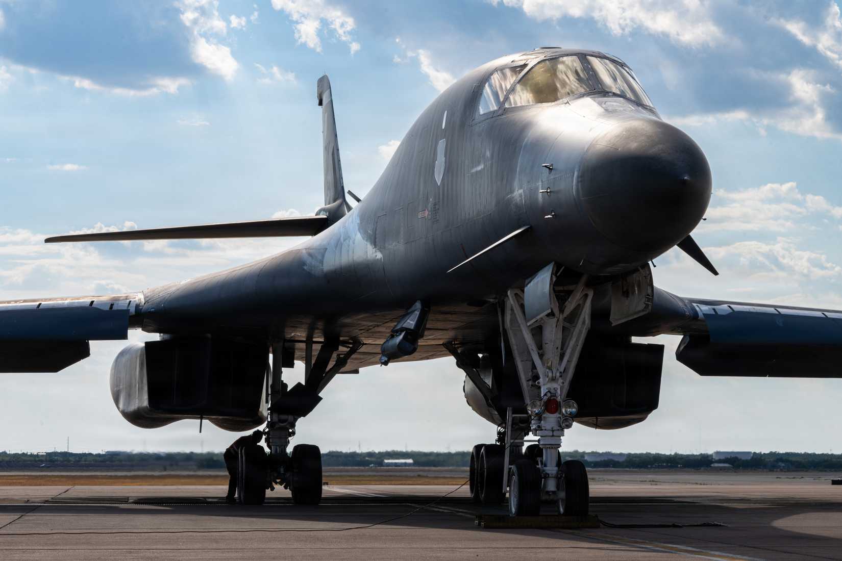 Air Force B-1B Lancer assigned to the 9th Bomb Squadron parks on the flightline at Dyess Air Force Base, Texas, Sept. 15, 2025.
