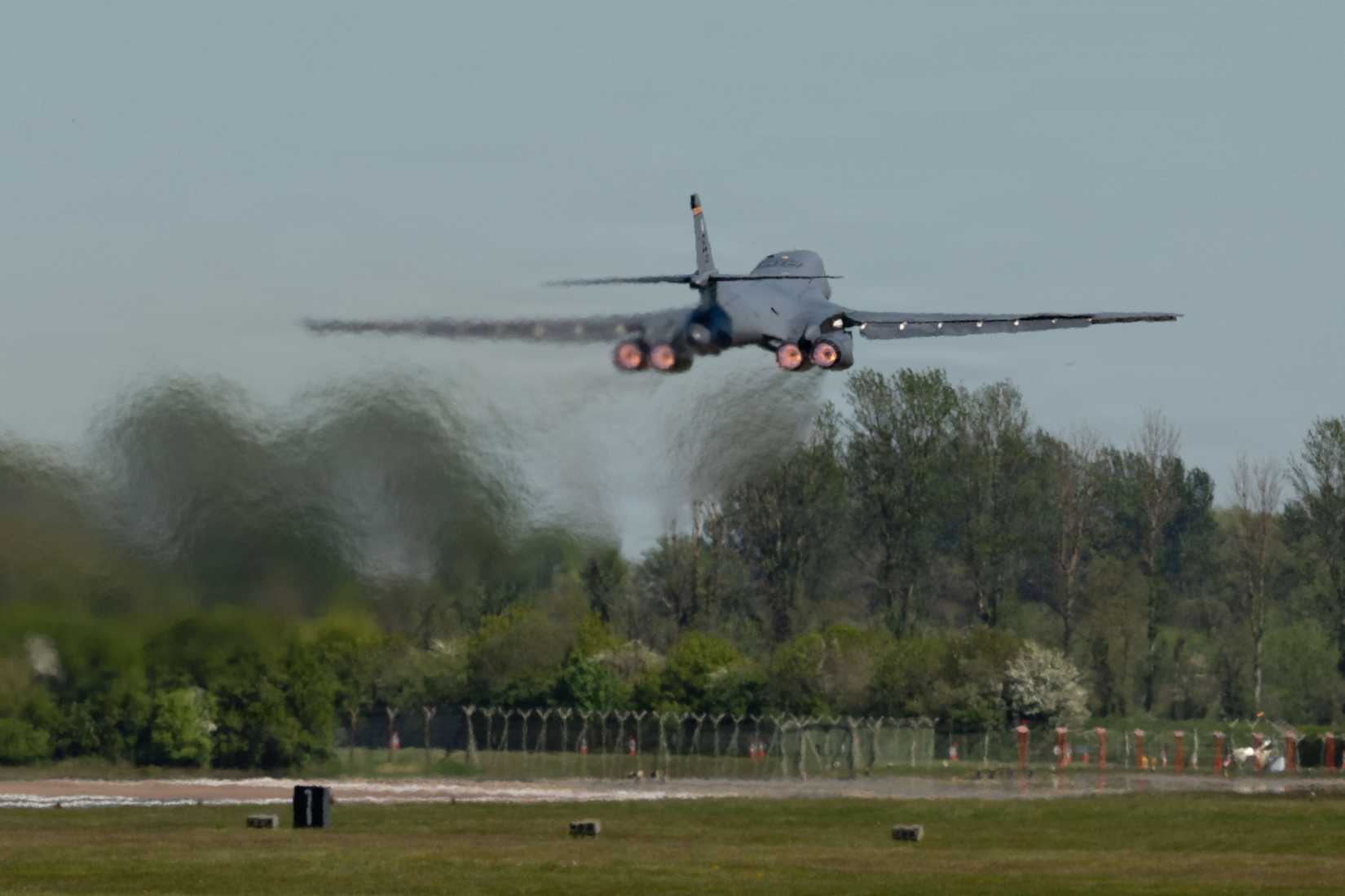 Air Force B-1B Lancer takes off for a flight in support of regional security in the U.S. Central Command area of responsibility