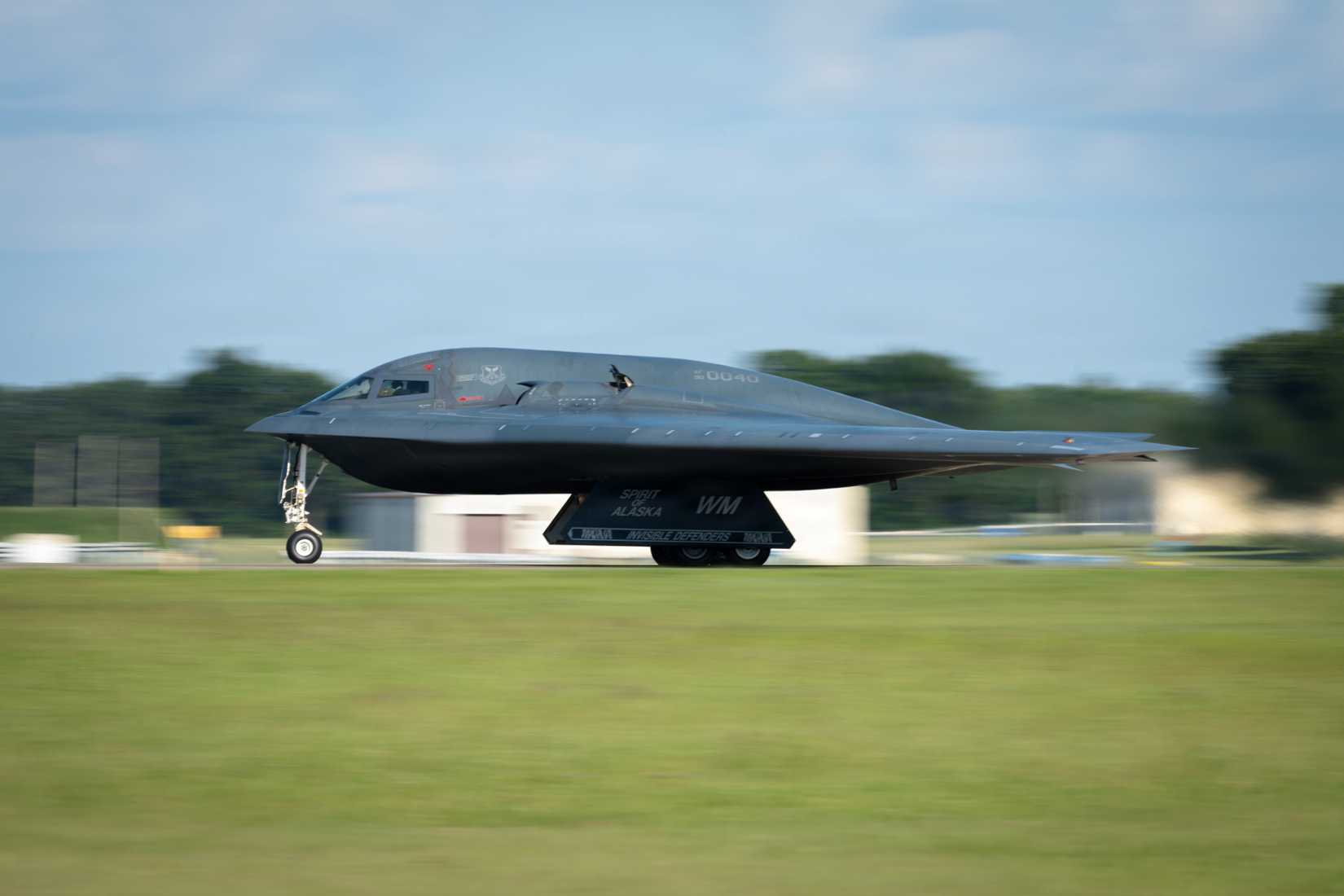 Air Force B-2 Spirit accelerates on the runway at Whiteman Air Force Base-1