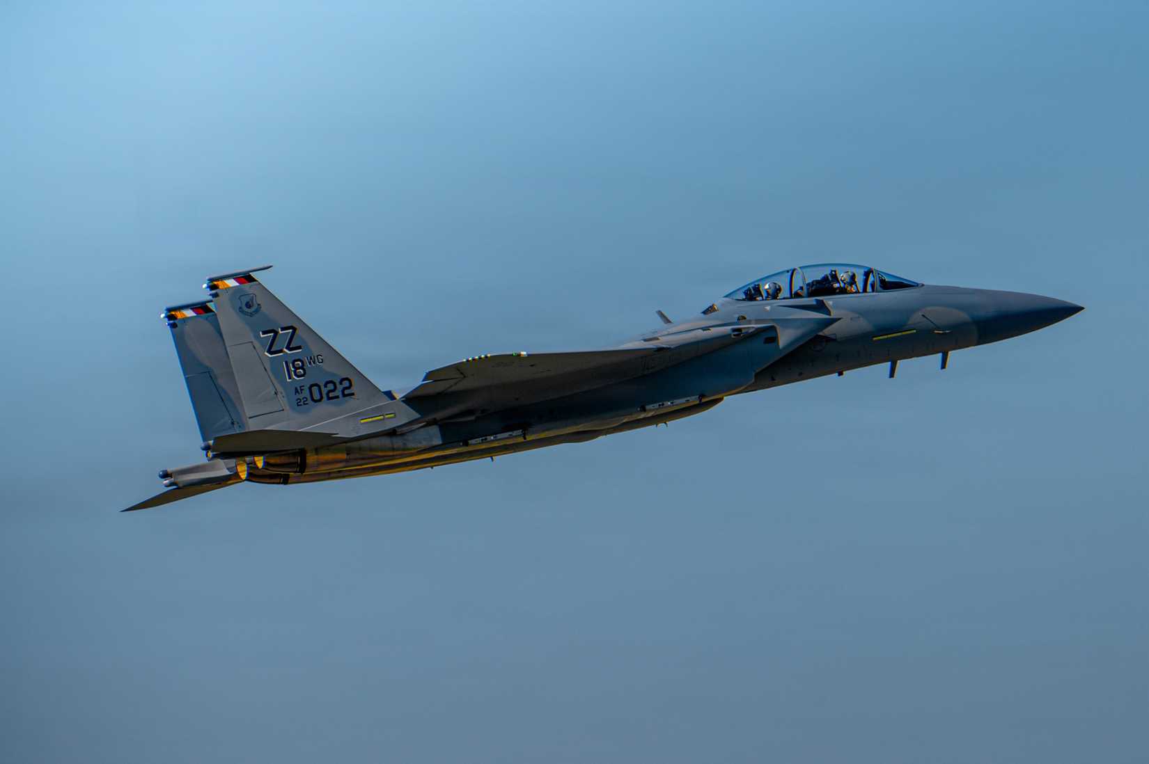 Air Force F-15EX Eagle II designated for Kadena Air Base, Japan, flies en route to Portland Air National Guard Base