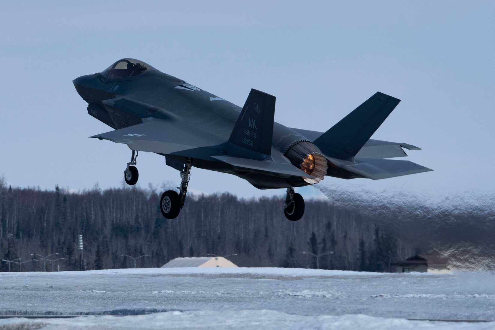 Air Force F-35A Lightning II takes off during Arctic Gold 23-2 at Joint Base Elmendorf-Richardson, Alaska