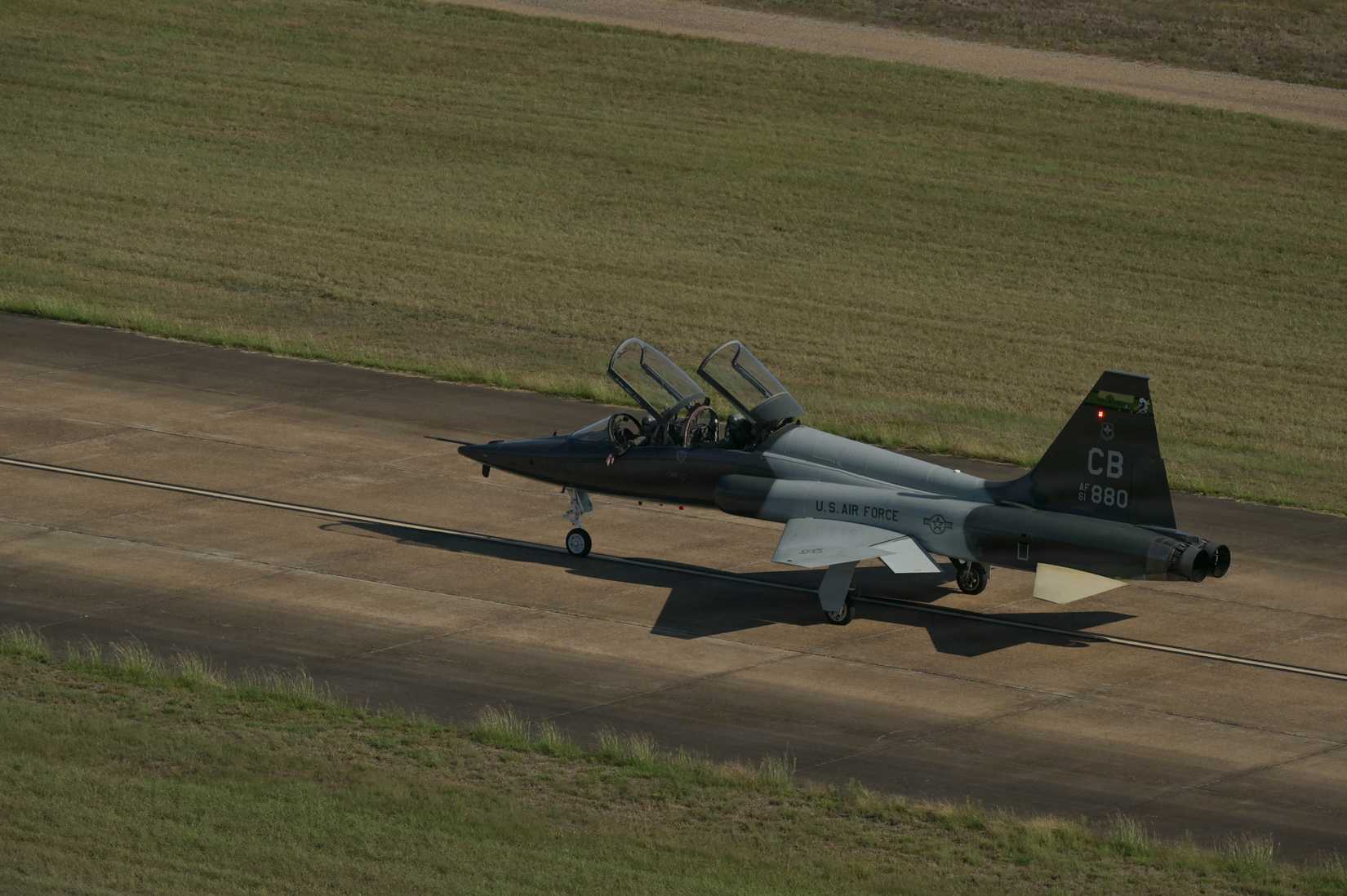 Air Force T-38C Talon assigned to the 49th Flying Training Squadron taxies to the runway on Columbus Air Force Base