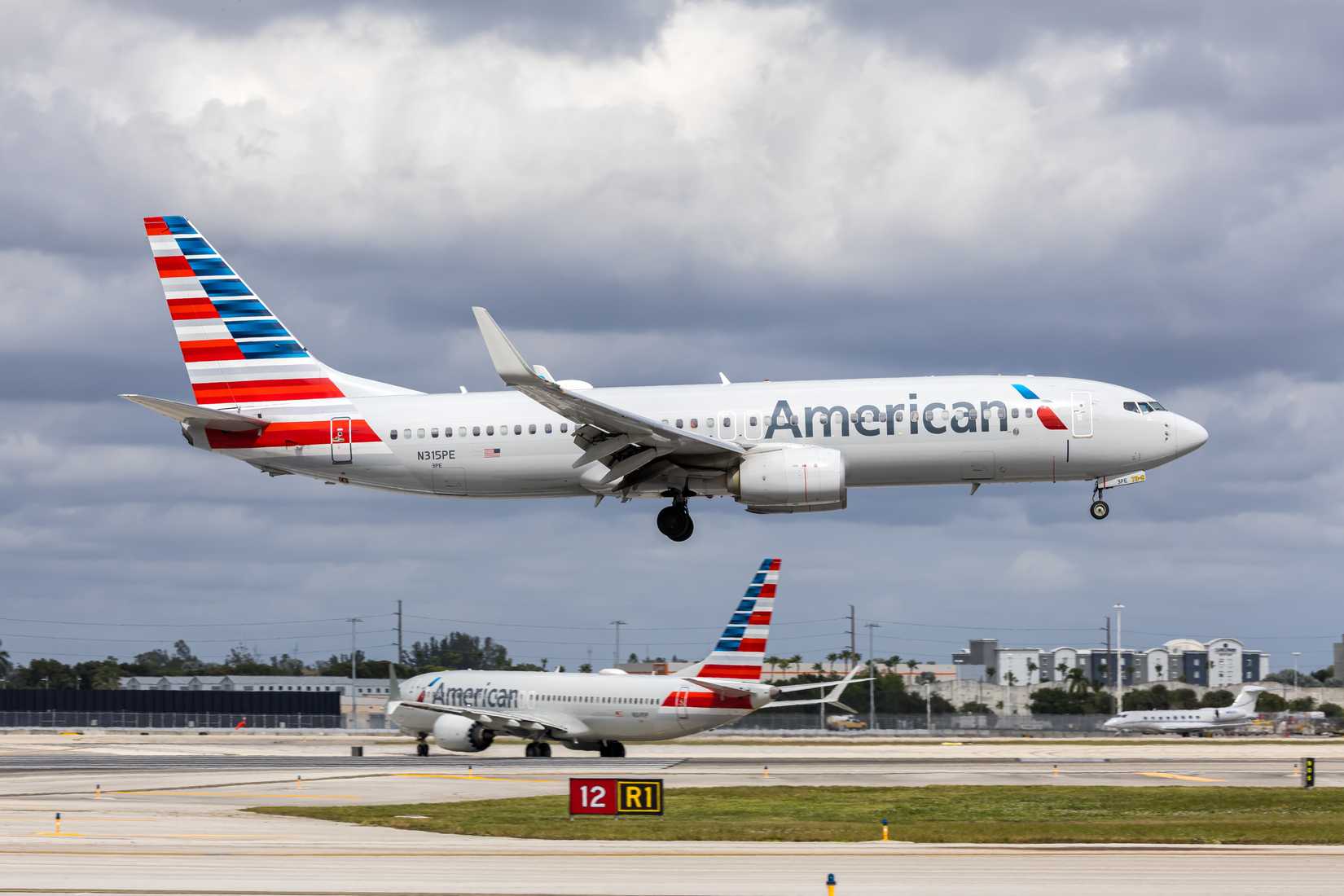 American Airlines Boeing 737-800 airplane at Miami airport in the United States.