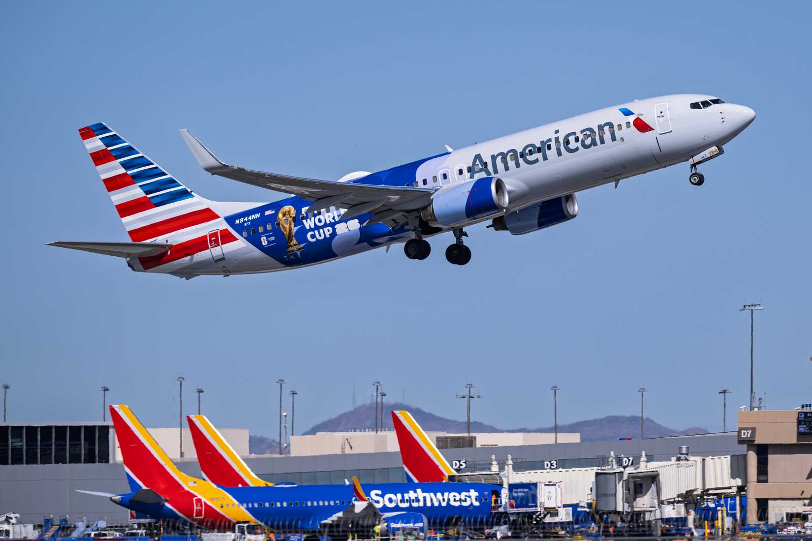 American Airlines Boeing 737-800 B844NN FIFA World Cup 2026 livery at Phoenix Sky Harbor Intl. Airport.