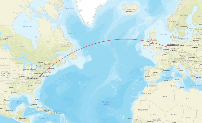 Amsterdam Washington Route Map