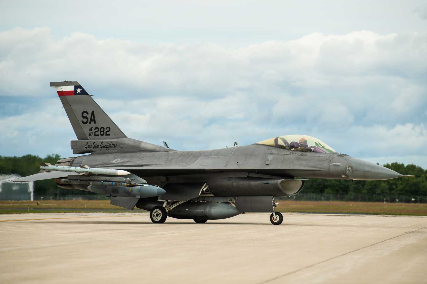 An F-16 Fighting Falcon assigned to the 149th Fighter Wing, Air National Guard, conducts flight operations during Operation Northern Cactus