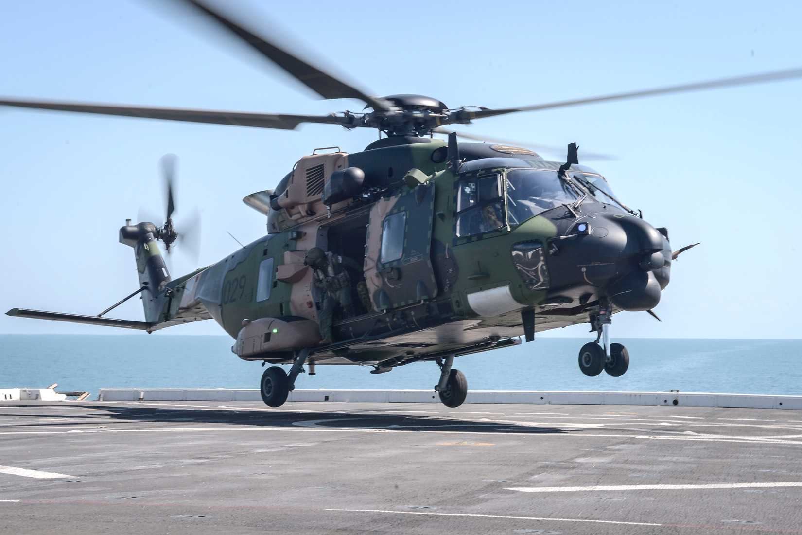 Australian MRH-90 lands on USS Green Bay (LPD-20), July 2015