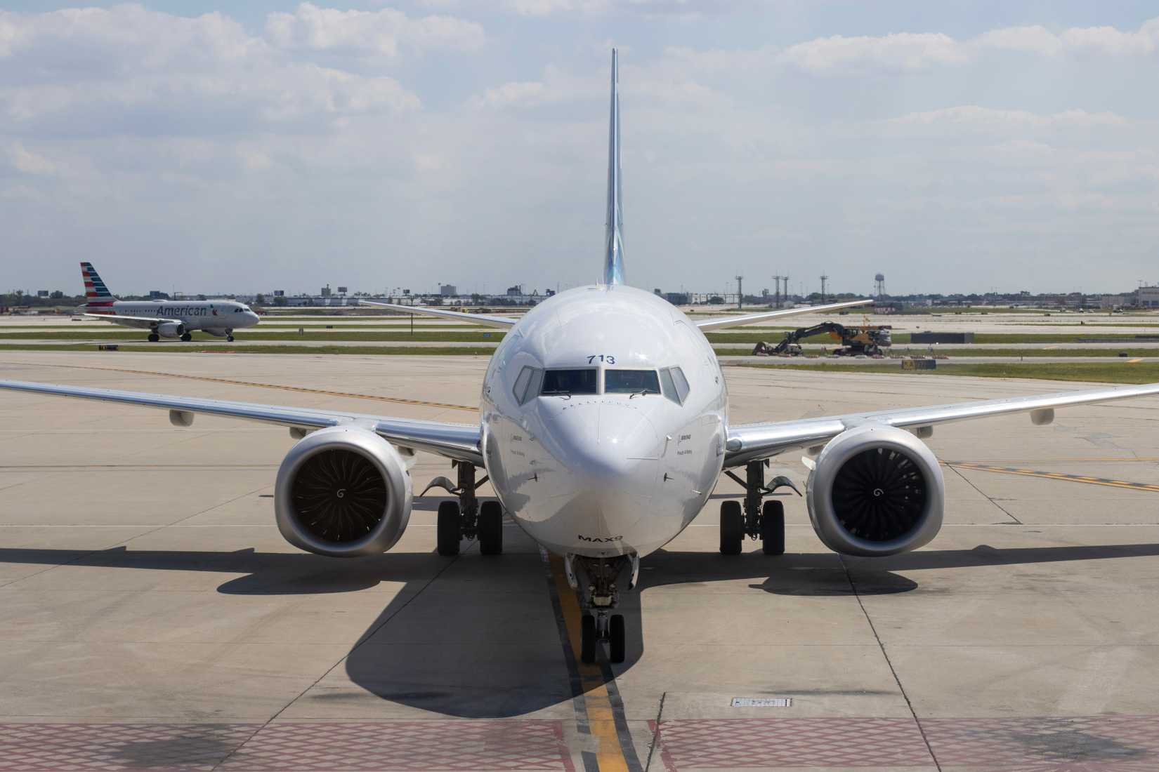 Boeing 737 Max 9, approaching to its parking gate at Chicago's O'Hare International Airport