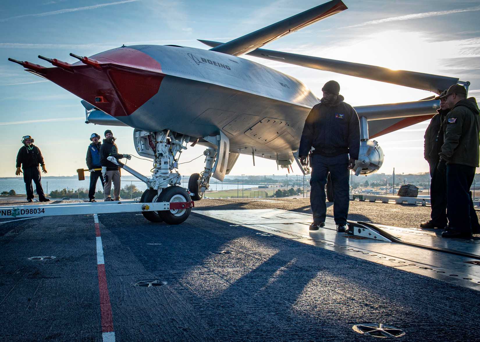 Boeing unmanned MQ-25 aircraft on the flight deck