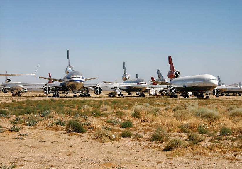 A photo of the boneyard at the Mojave Airport in California.