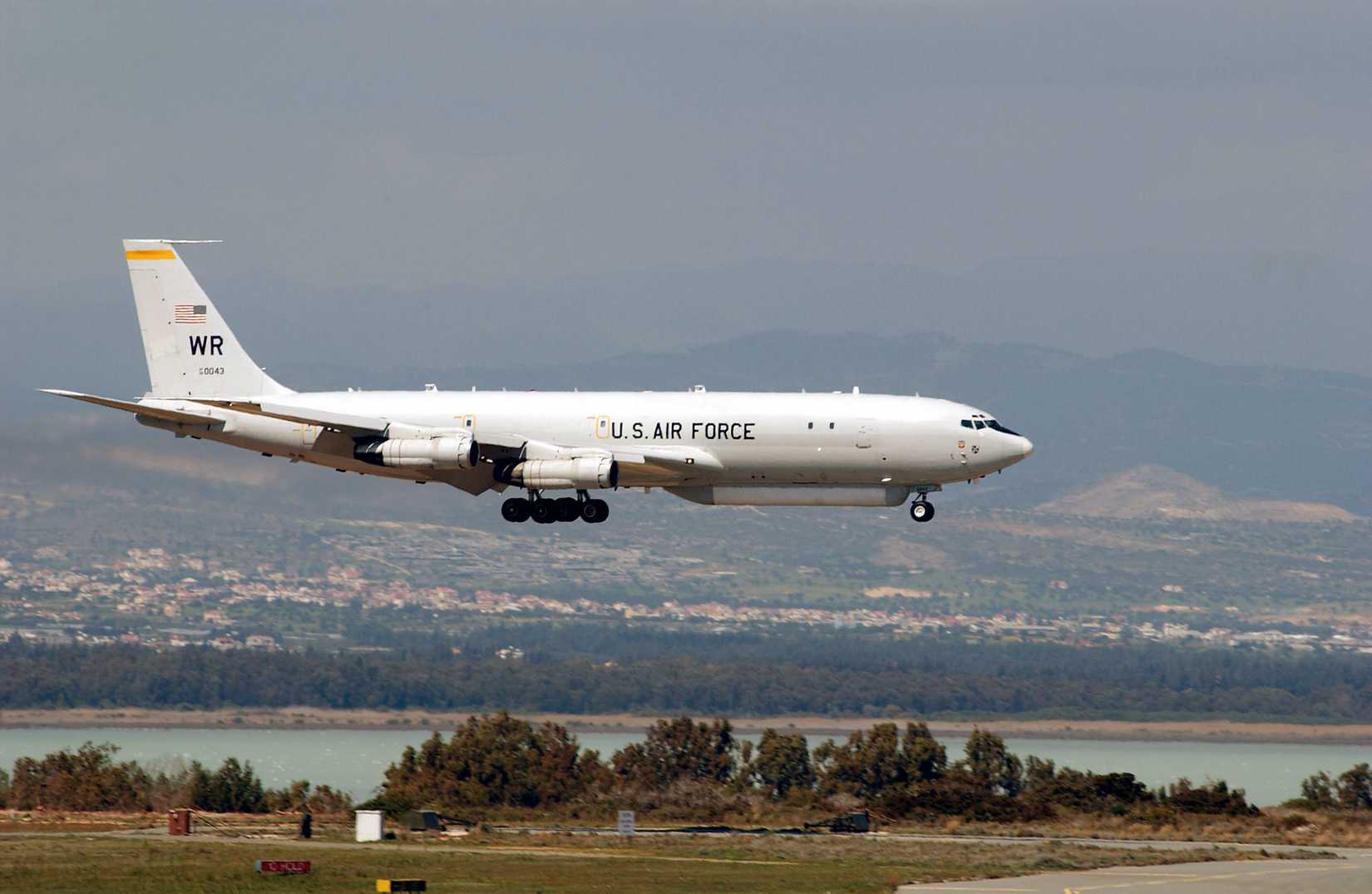 E-8C Joint Surveillance Target Attack Radar System (JSTARS) aircraft assigned to the 116th Air Control Wing (ACW) lands at a forward deployed location in support of Operation IRAQI FREEDOM