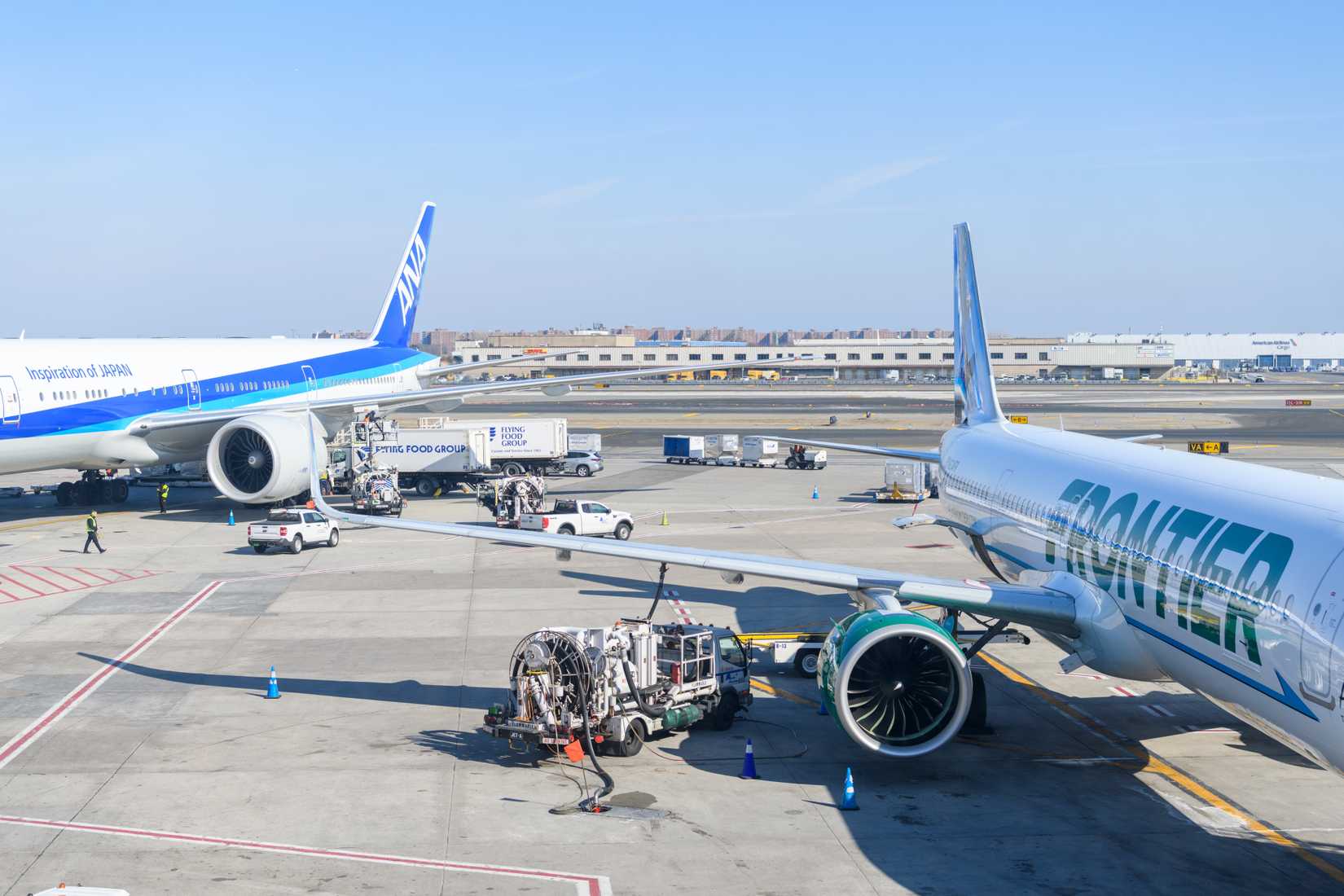 Frontier Airlines parked at gate