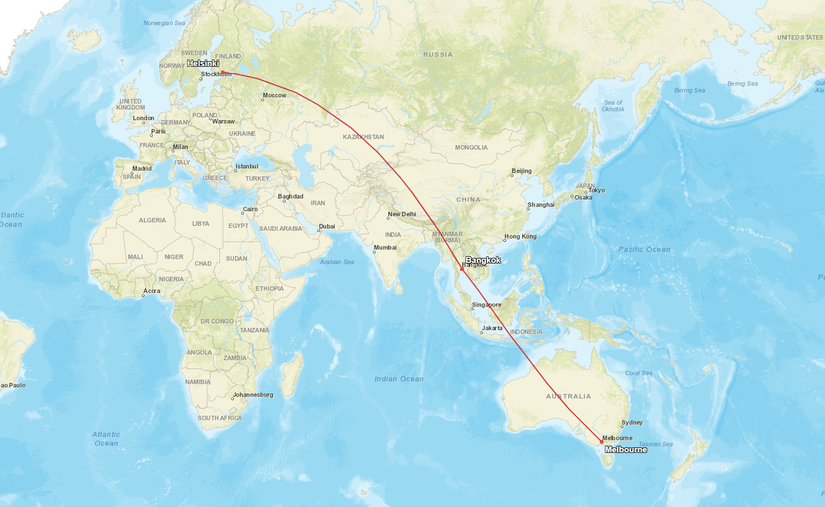 HEL-BKK-MEL Route