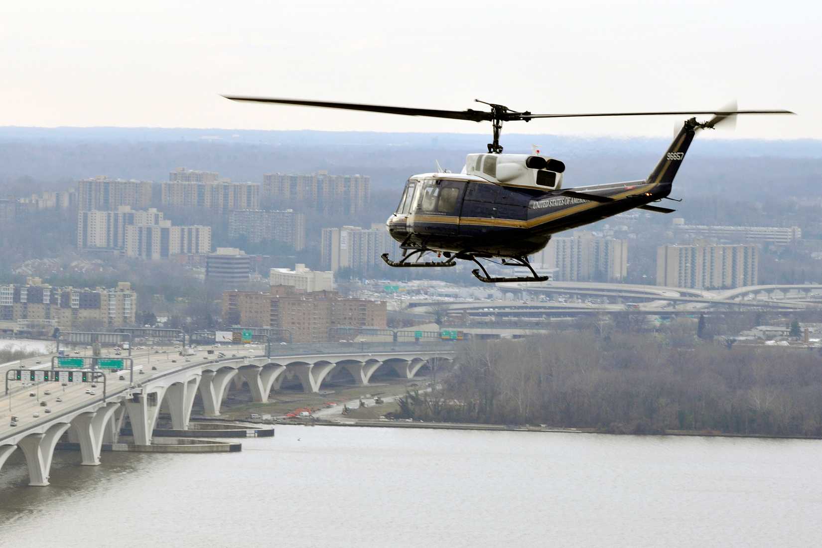 Helicopters operating in the area of the bridge must descend to a low altitude to safely avoid the incoming and outgoing air traffic from Ronald Reagan Washington National Airport.