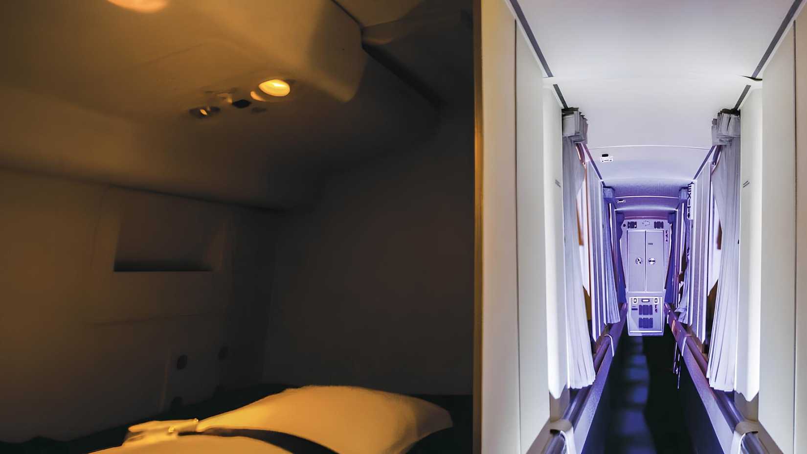 Cabin crew rest area on Cathay Pacific aircraft