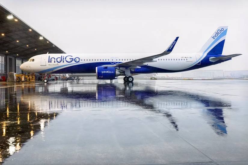 IndiGo A321XLR on a wet ground