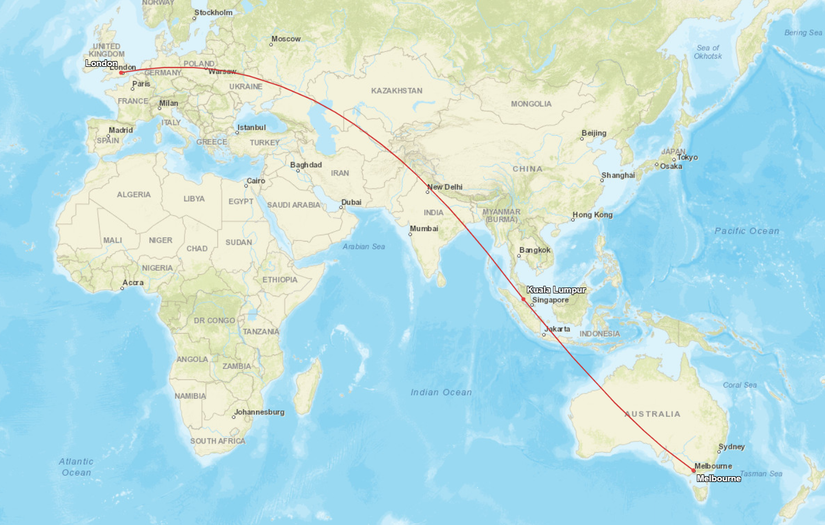 LHR-KUL-MEL Route