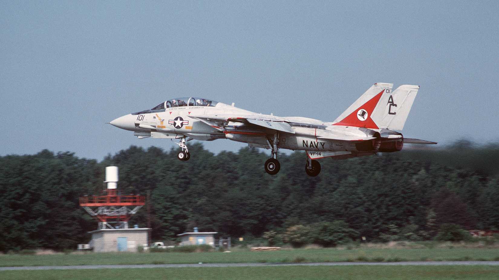 One Fighter Squadron 14 (VF-14) F-14A Tomcat aircraft takes off