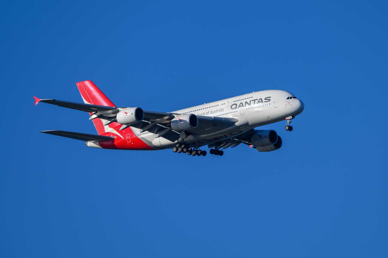 Qantas Airbus A380 blue sky A Periam Photography