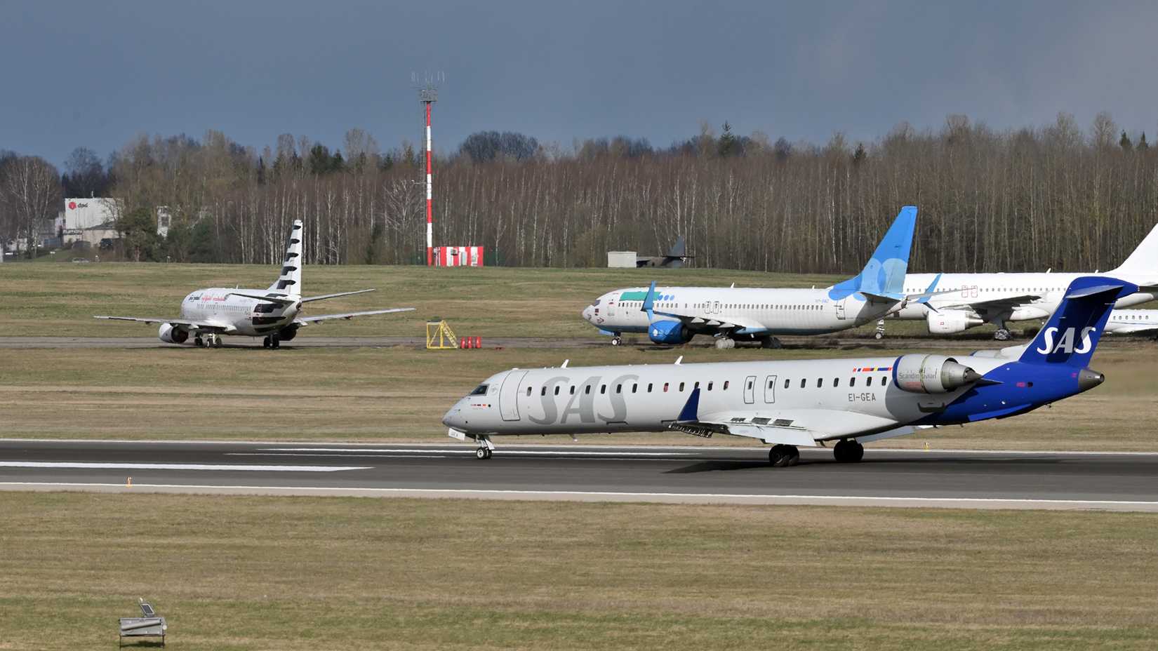 SAS Scandinavian Airlines Bombardier CRJ-900 airplane landing in Vilnius airport