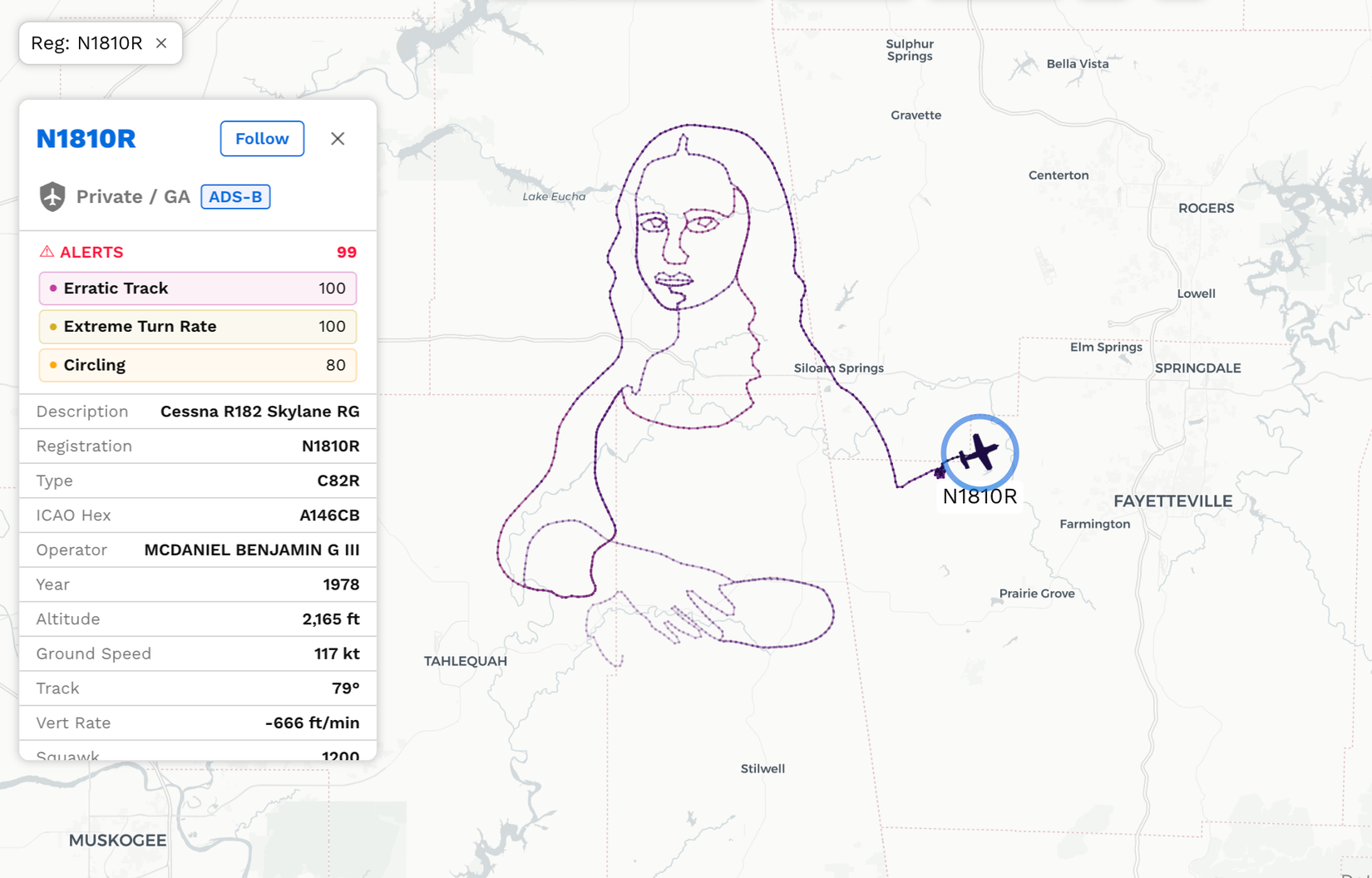 Mona Lisa Flight Path as seen on our flight tracker
