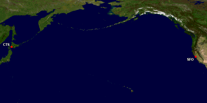 SFO to CTS view from Great Circle Maps