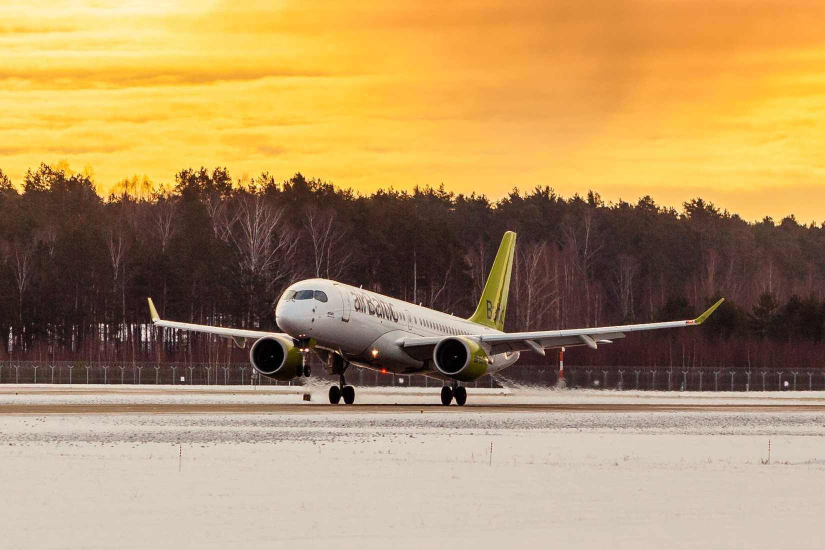 airBaltic A220 Sunset Takeoff