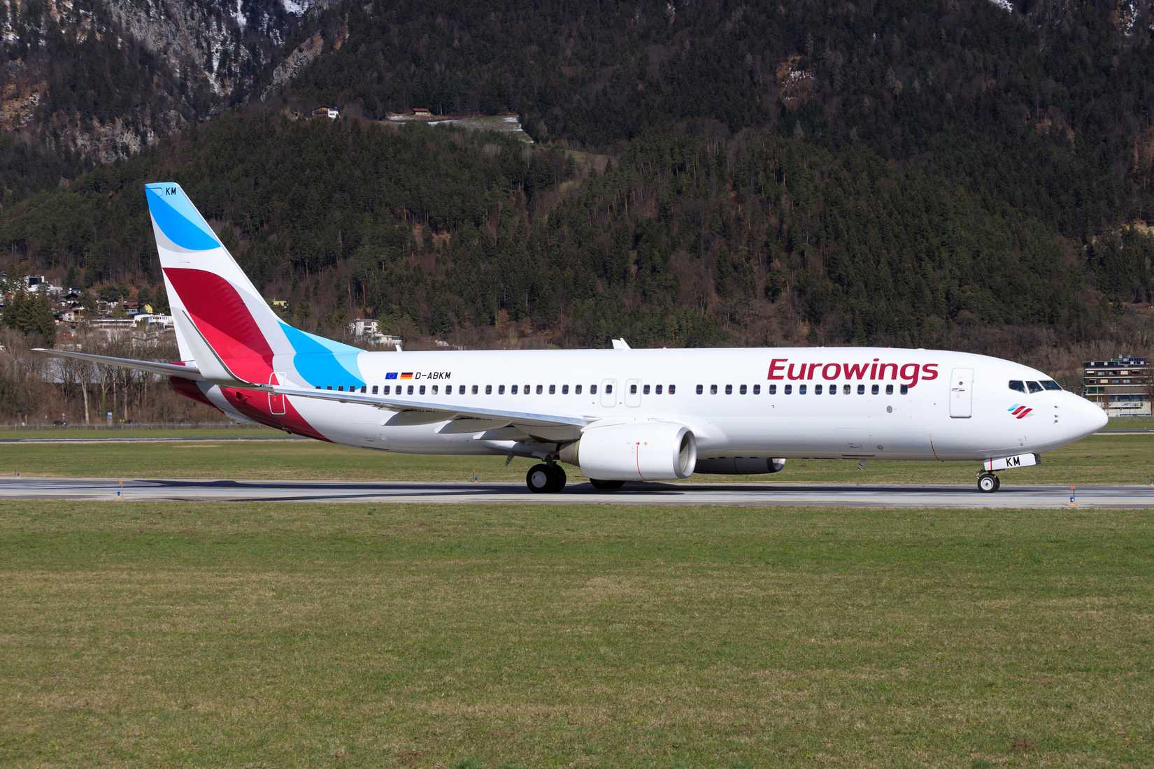 Austria January 4, 2015: Boeing 737 from Eurowings landing at Innsbruck Airport