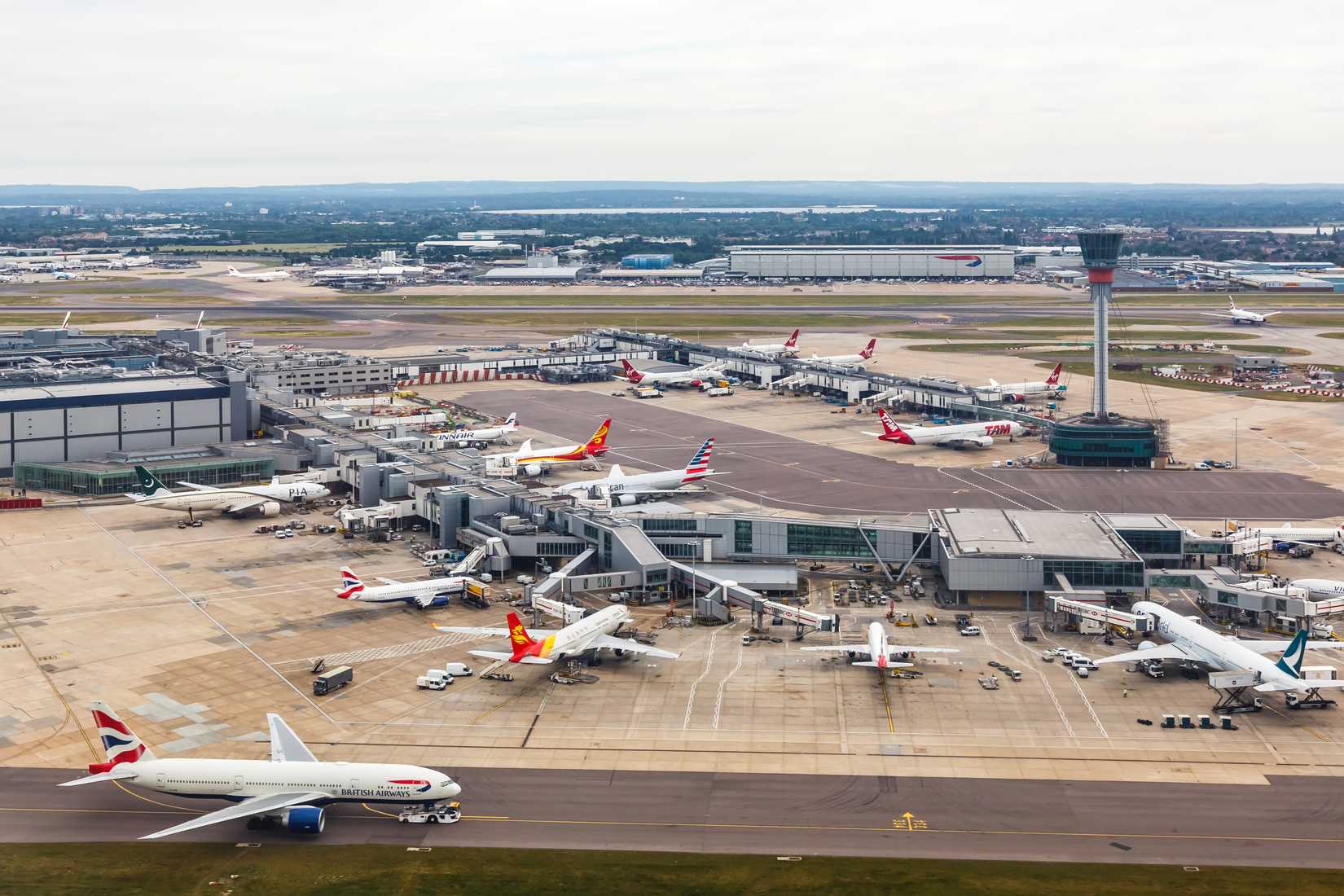 Aerial view of London Heathrow Airport Terminal 3