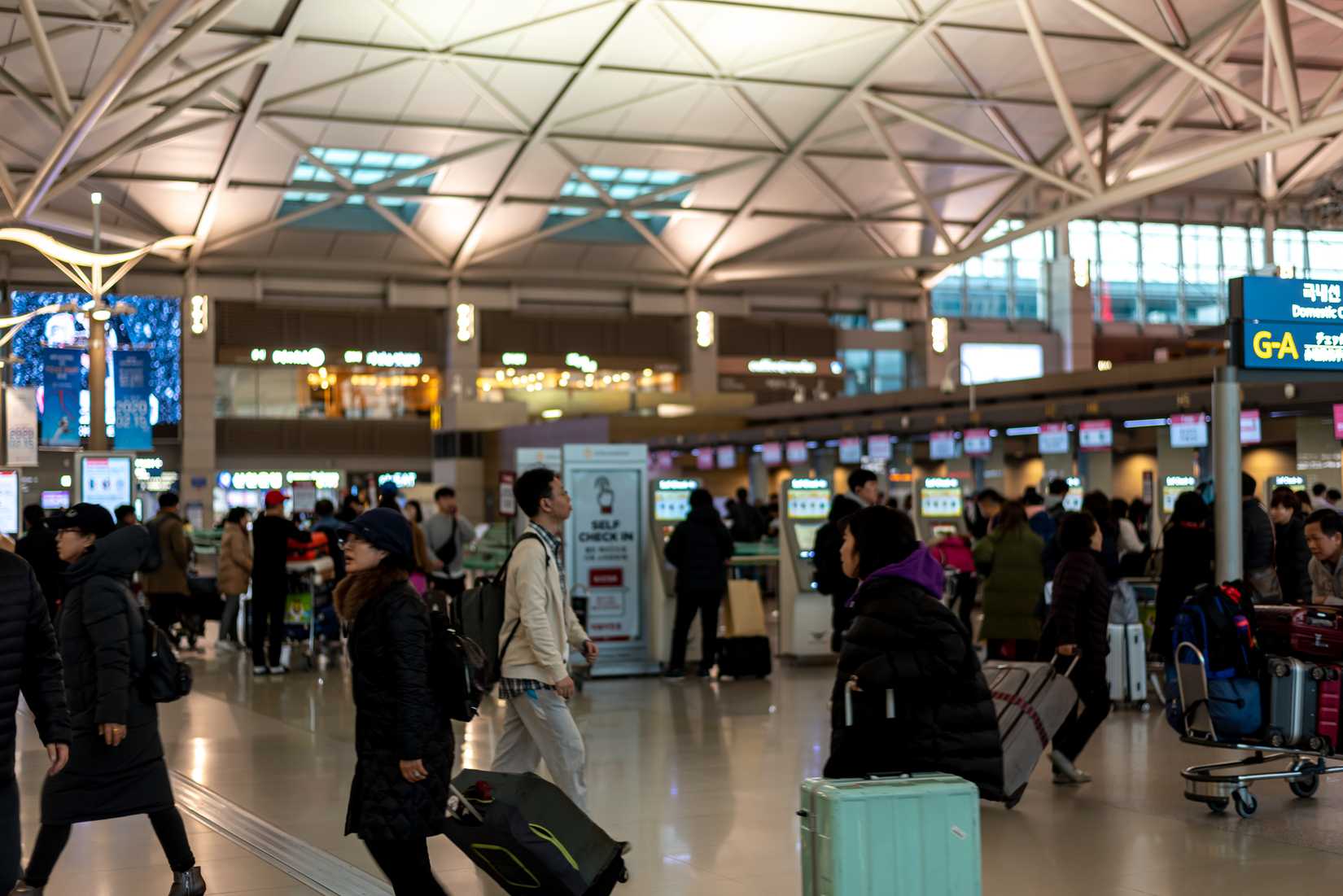 Passengers at the departure area
